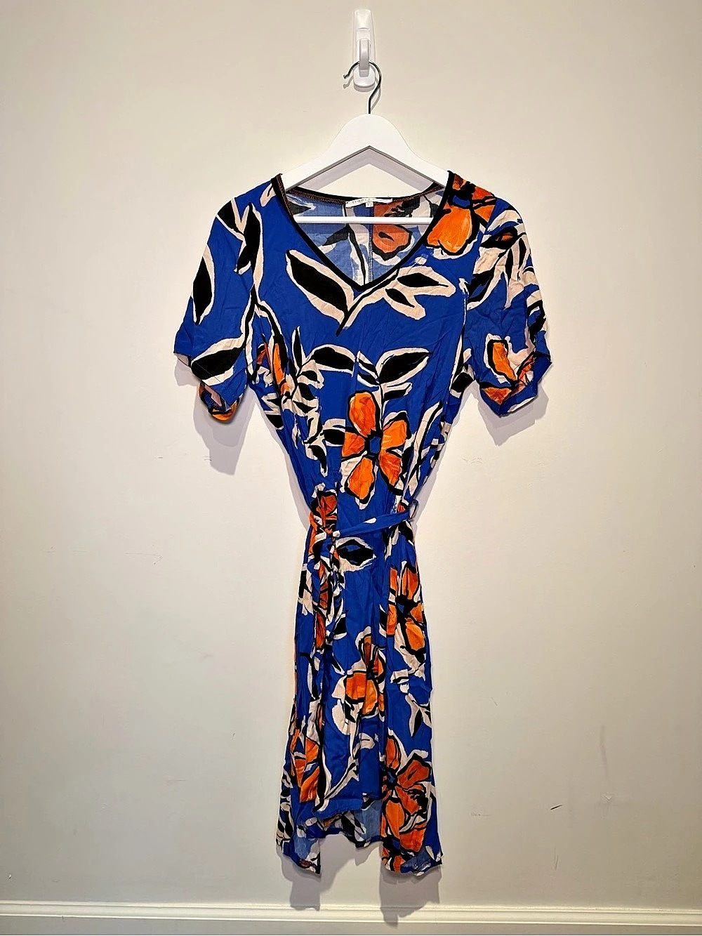 Floral Midi Dress in Blue & Orange Like New